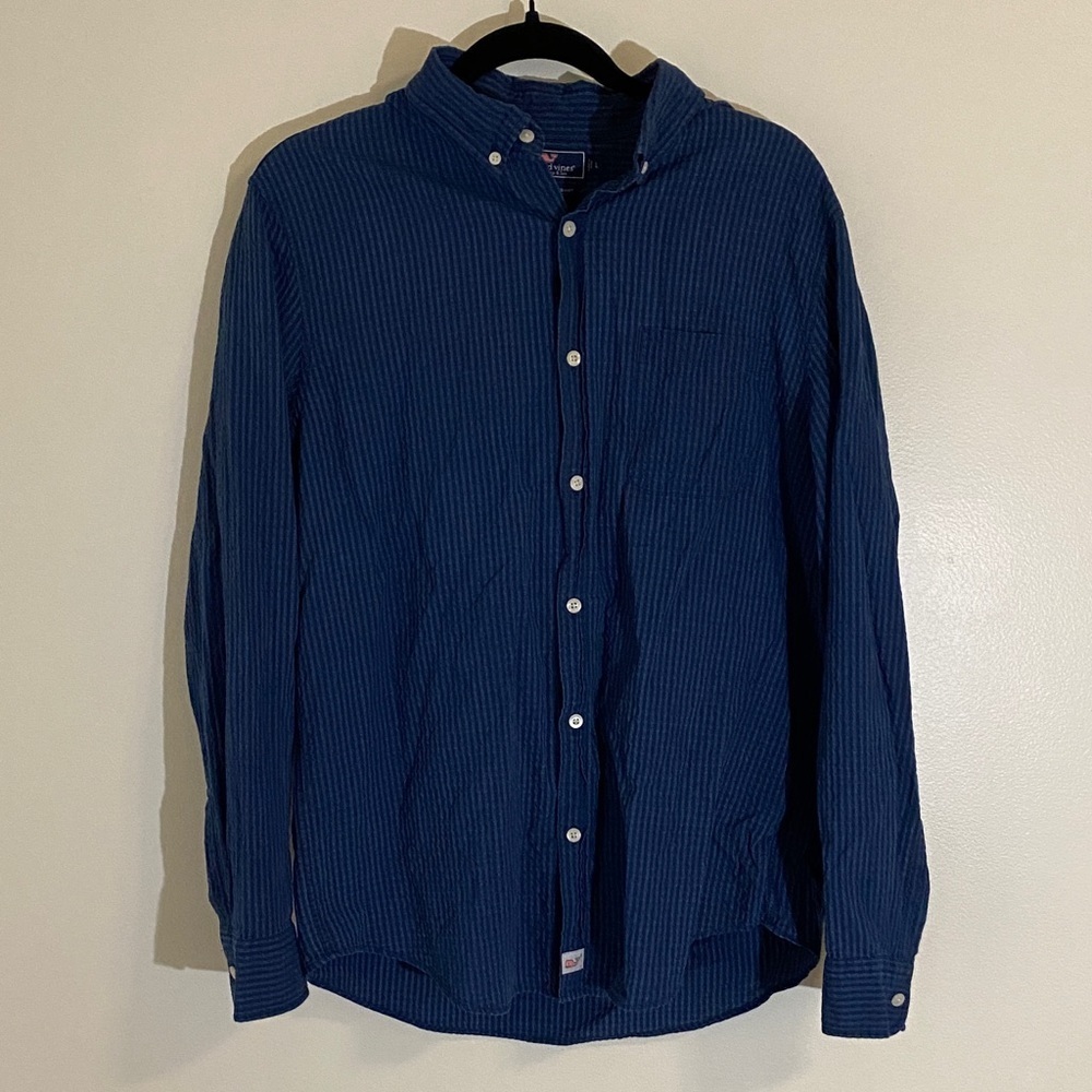 Vineyard Vines Slim Fit Murray Shirt Cotton Navy Seersucker Button Down Large
